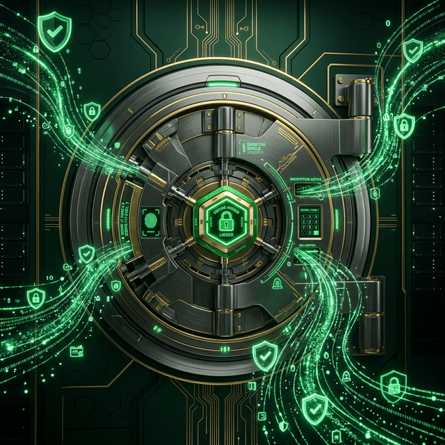 Secure digital vault with glowing green lock
